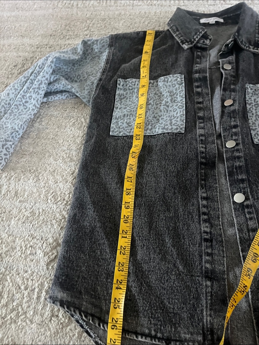 Cloud Ten Black Denim Leopard Print 100% Cotton Shacket Jacket Jean Shirt Small - Picture 7 of 8